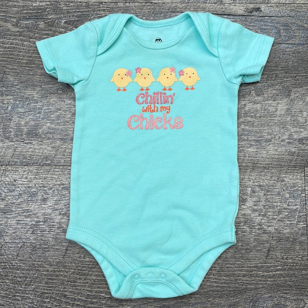 6-9M Light Blue “Chillin with My Chicks” Onesie